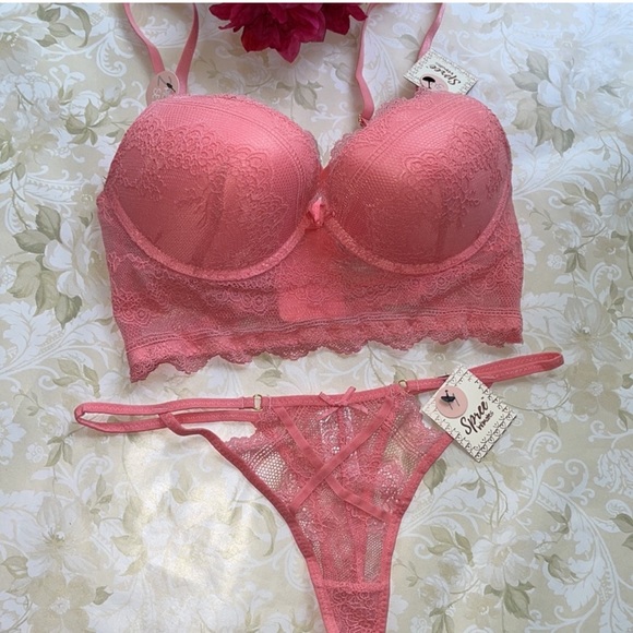 SPREE Intimates Lace Long Line Push Up Set Bra & Thong - Picture 4 of 14